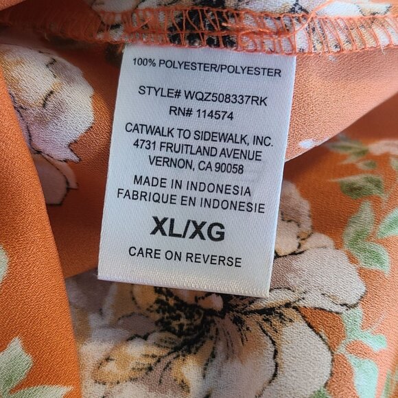 Pleione Floral Chiffon Button Up Blouse Top Feminine Relaxed Orange White XL - Picture 8 of 8